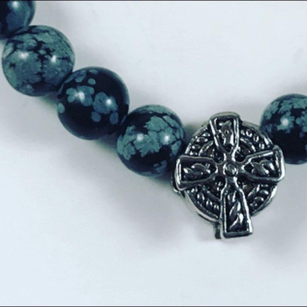 π΄SALE obsidian gemstones celtic cross bracelet - Picture 5 of 8